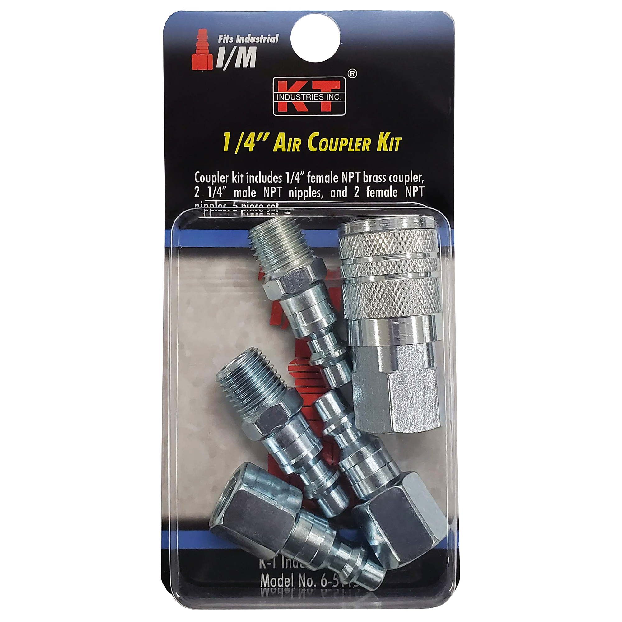K-T Industries Industrial Coupler Kit — 1/4in. NPT, 5 Pcs, Zinc Plated, Model# 6-5115